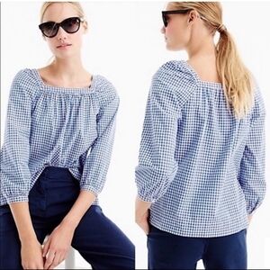 J.Crew penny gingham peasant square neck blouse